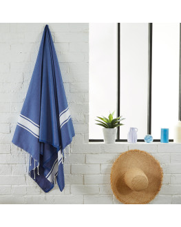 fouta brodée bleu foncé